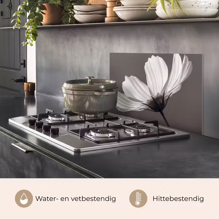 Spatscherm keuken - Bloem - Minimalistisch - Zwart - Wit — 7