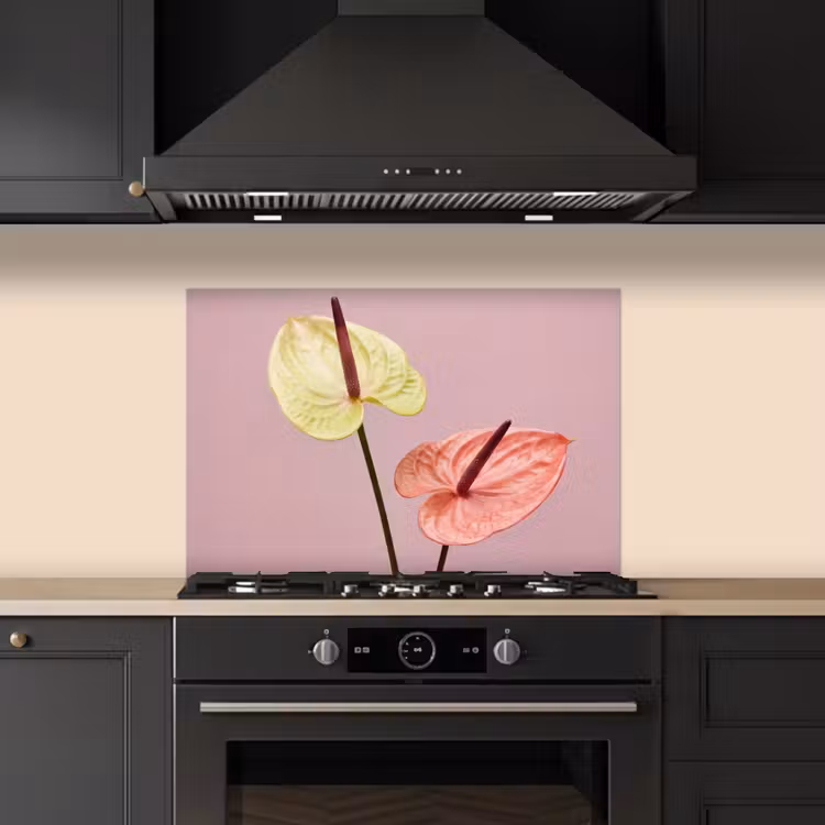 Spatscherm keuken - Bloemen - Anthuriums - Geel - Roze — 2