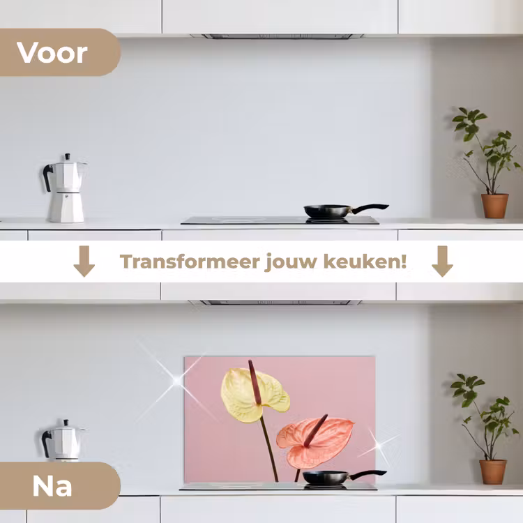 Spatscherm keuken - Bloemen - Anthuriums - Geel - Roze — 3
