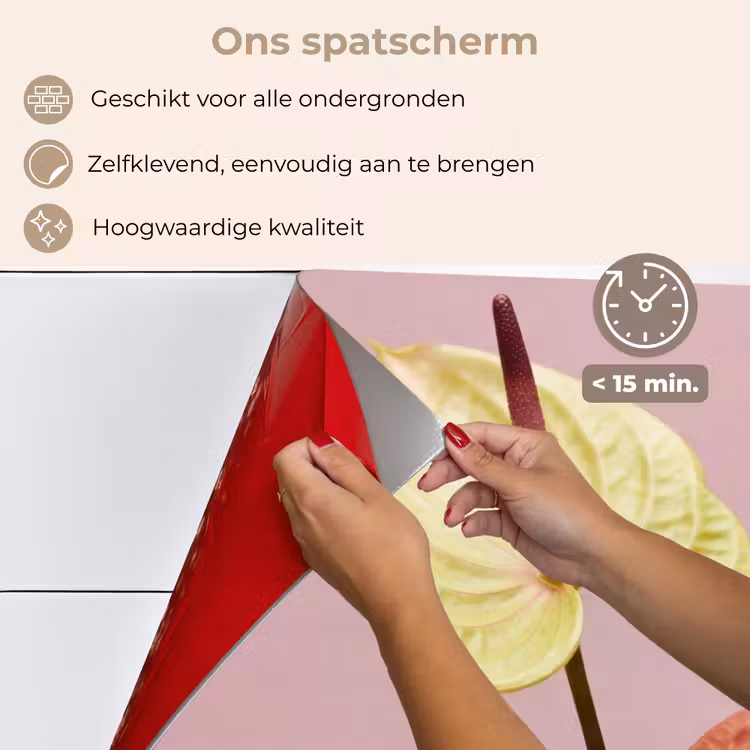 Spatscherm keuken - Bloemen - Anthuriums - Geel - Roze — 4