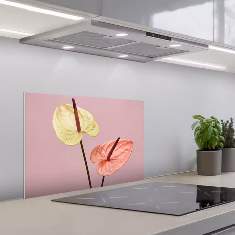 Spatscherm keuken - Bloemen - Anthuriums - Geel - Roze — 5