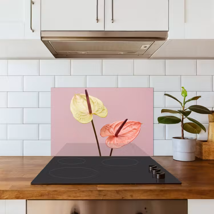 Spatscherm keuken - Bloemen - Anthuriums - Geel - Roze — 6