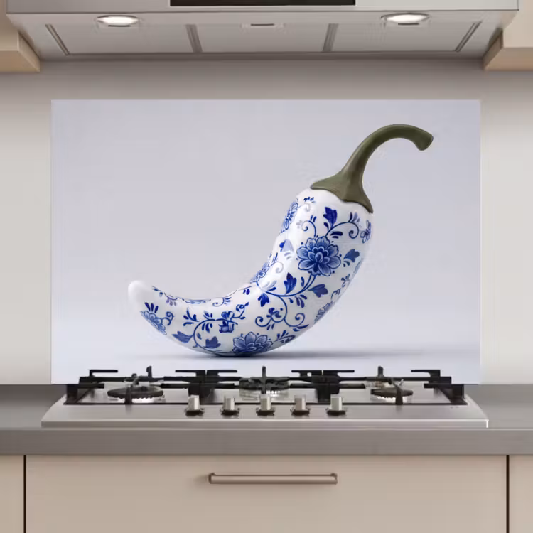 Spatscherm keuken - Chilipeper - Keramiek - Blauw — 1