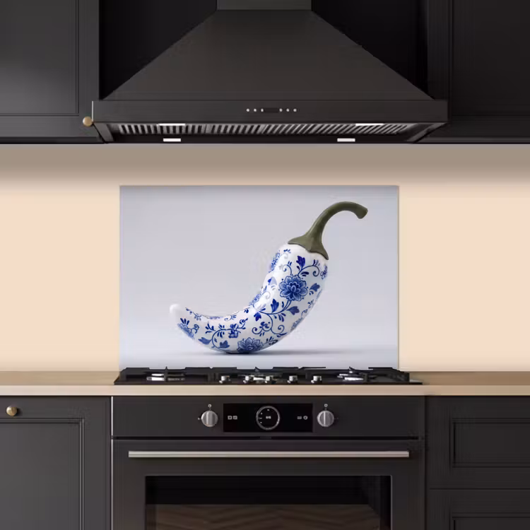 Spatscherm keuken - Chilipeper - Keramiek - Blauw — 2