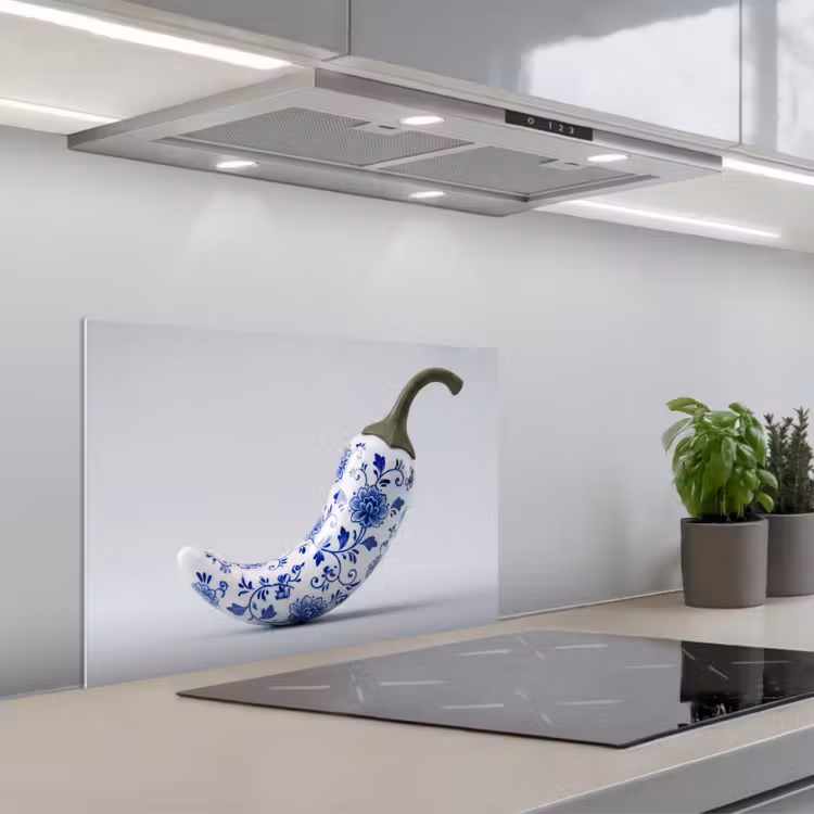Spatscherm keuken - Chilipeper - Keramiek - Blauw — 5