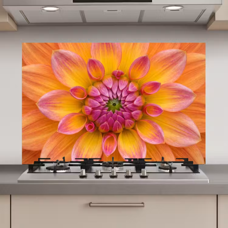 Spatscherm keuken - Dahlia - Bloem - Oranje — 1