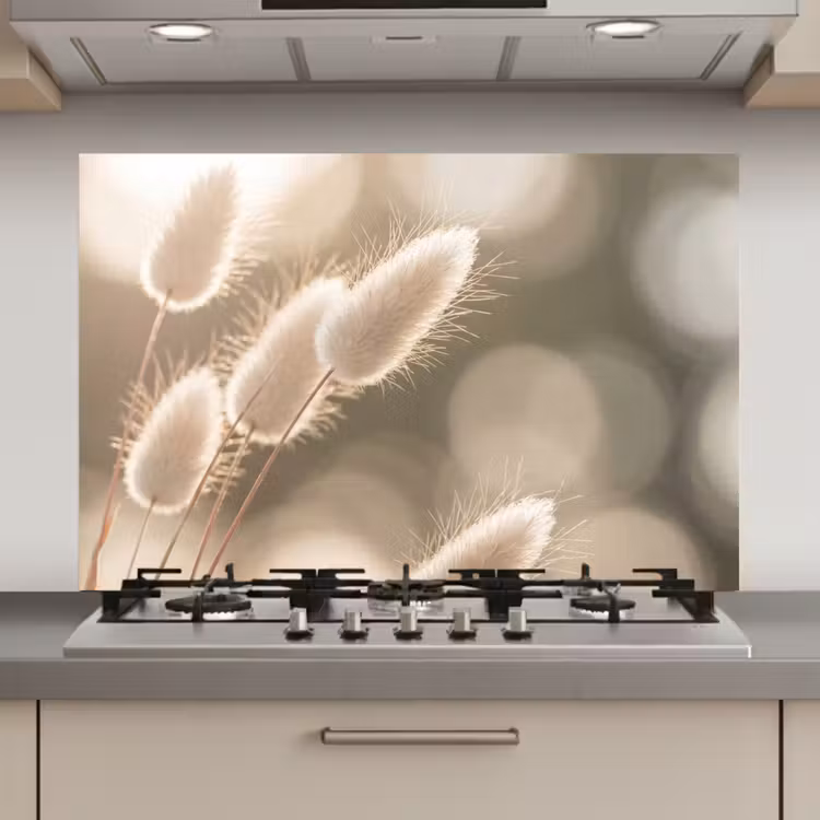 Spatscherm keuken - Hazestaartgras - Wit - Zonlicht — 1