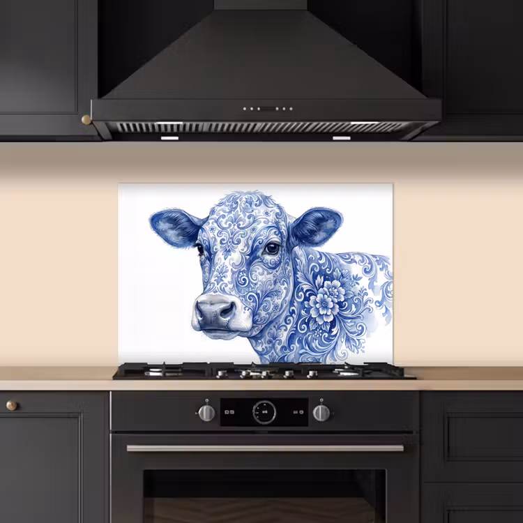 Spatscherm keuken - Illustratie - Koe - Blauw — 2