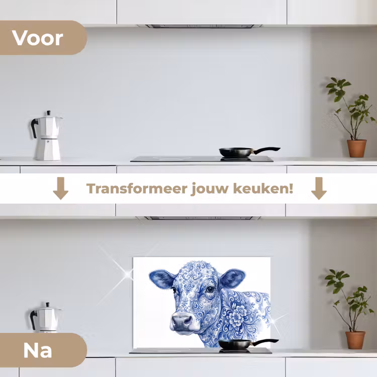 Spatscherm keuken - Illustratie - Koe - Blauw — 3