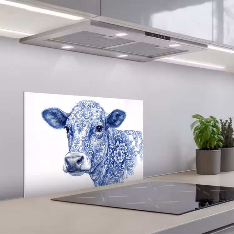 Spatscherm keuken - Illustratie - Koe - Blauw — 5