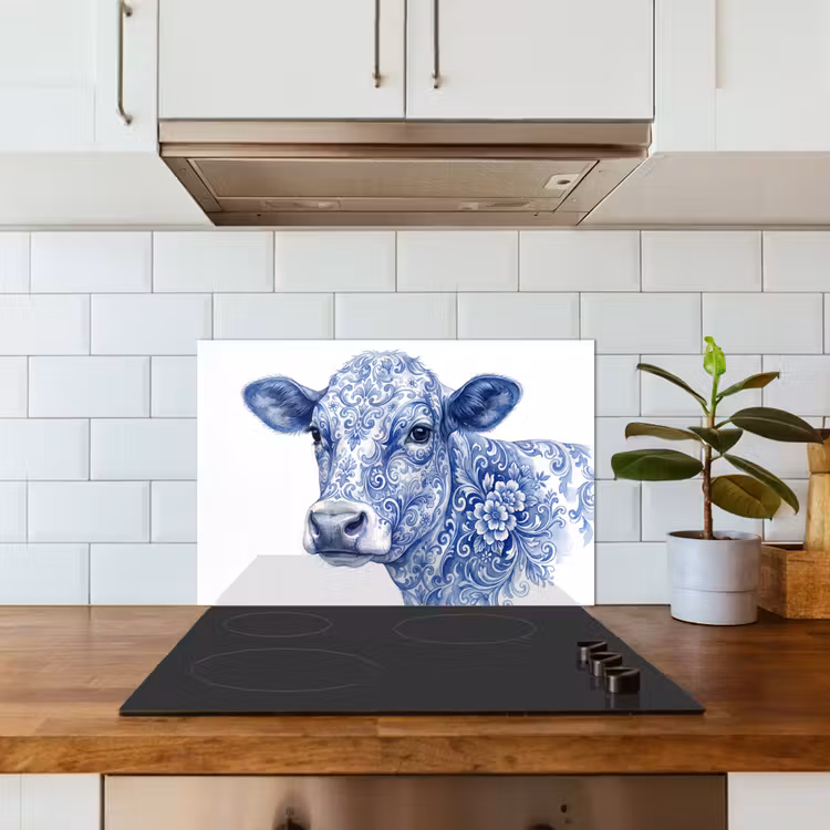 Spatscherm keuken - Illustratie - Koe - Blauw — 6