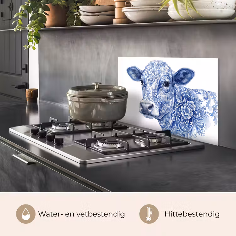 Spatscherm keuken - Illustratie - Koe - Blauw — 7