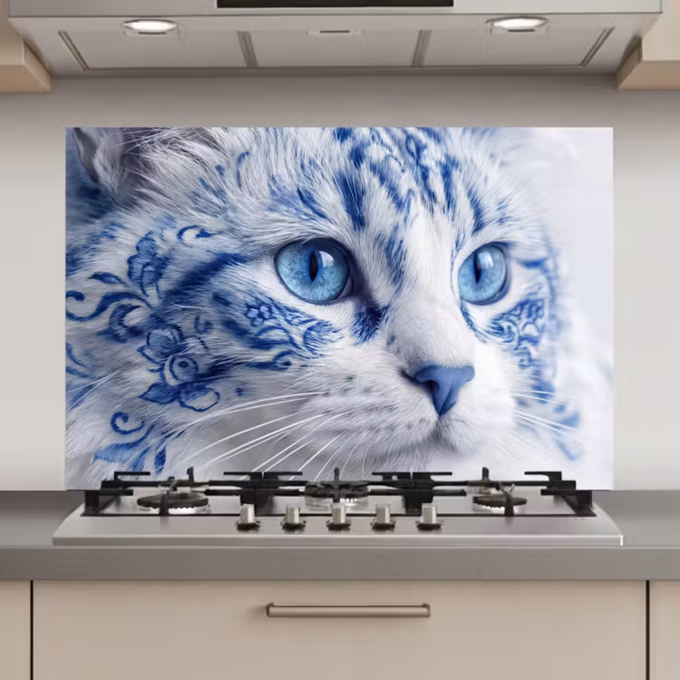 Spatscherm keuken - Kat - Patroon - Blauw — 1