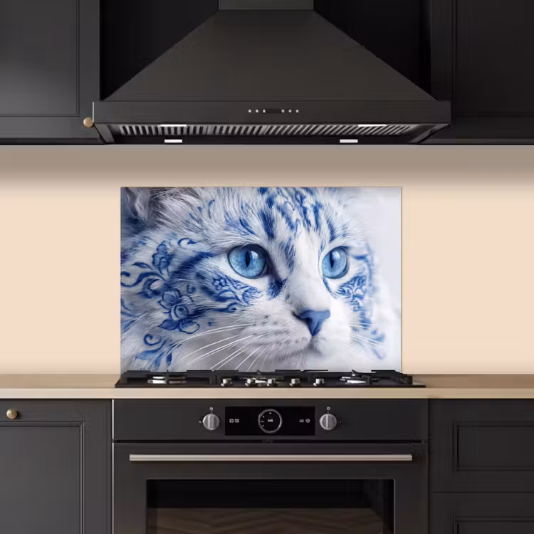Spatscherm keuken - Kat - Patroon - Blauw — 2
