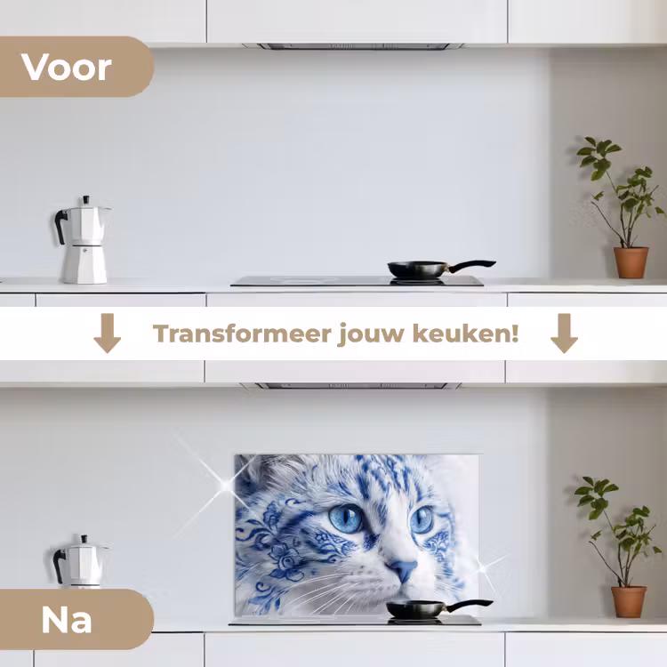 Spatscherm keuken - Kat - Patroon - Blauw — 3