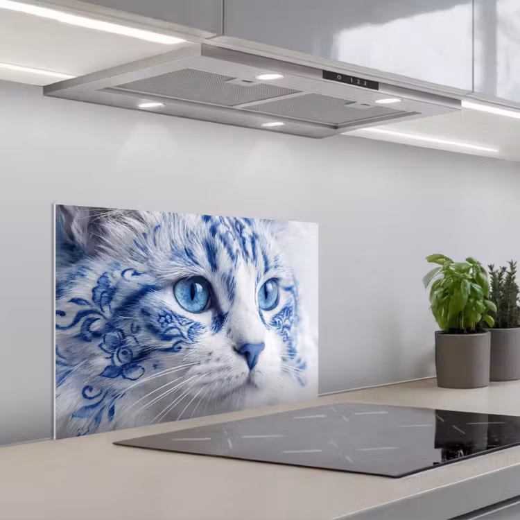 Spatscherm keuken - Kat - Patroon - Blauw — 5