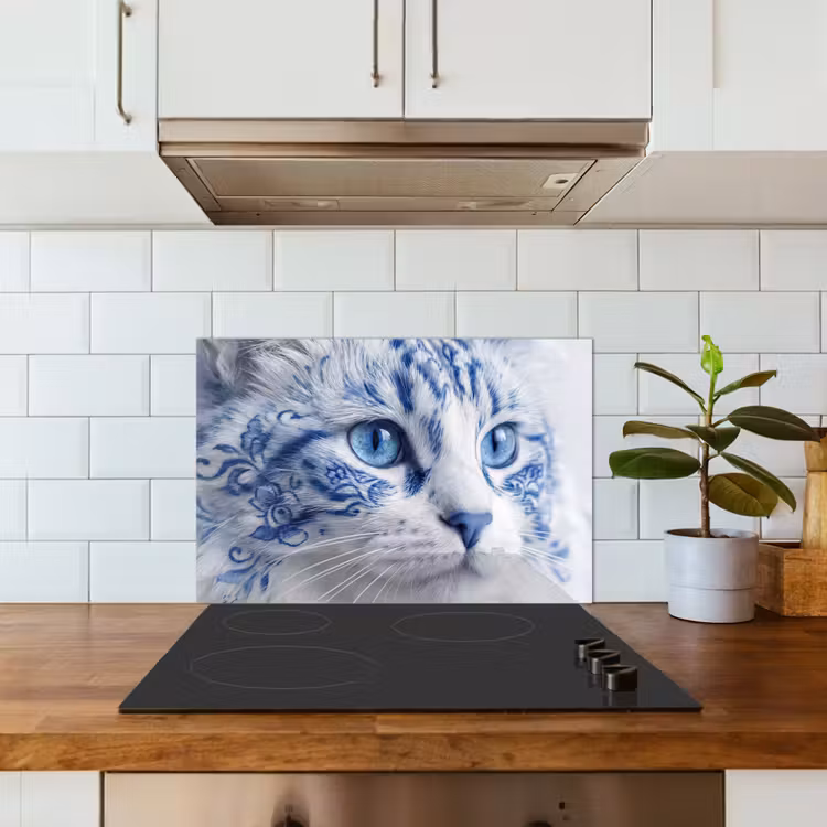Spatscherm keuken - Kat - Patroon - Blauw — 6