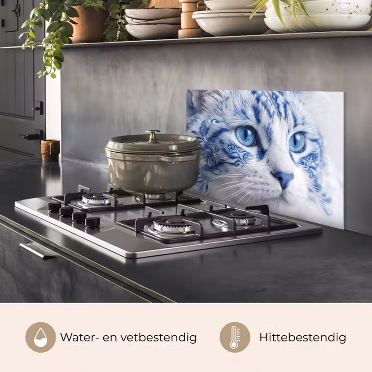 Spatscherm keuken - Kat - Patroon - Blauw — 7