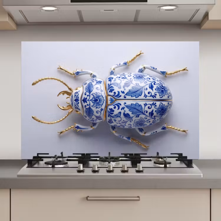 Spatscherm keuken - Kever - Delfts - Blauw - Goud — 1