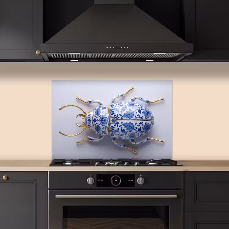 Spatscherm keuken - Kever - Delfts - Blauw - Goud — 2