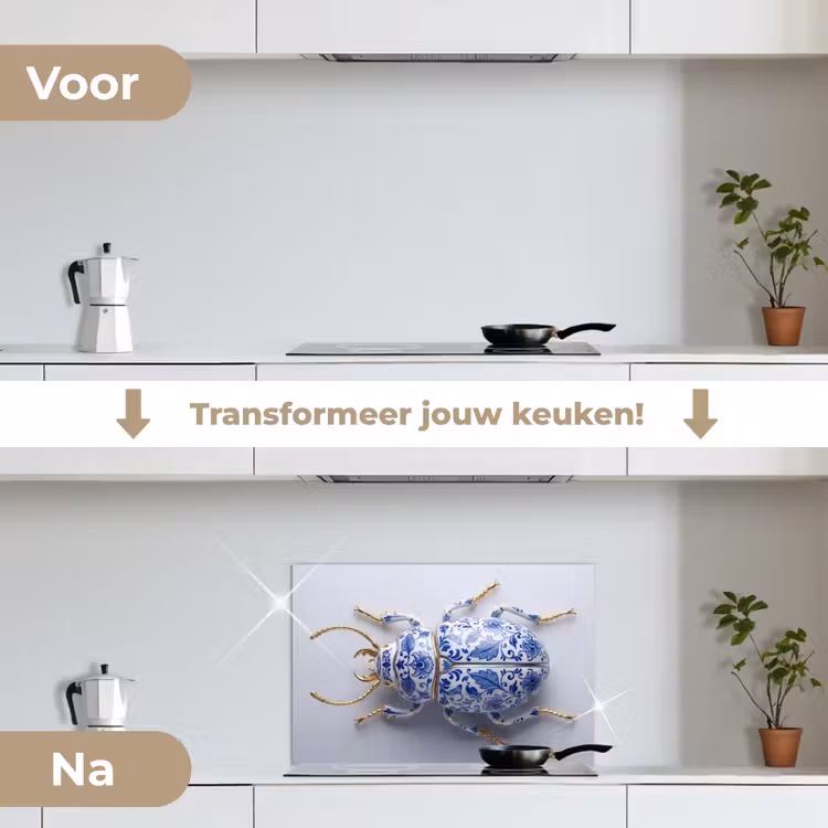 Spatscherm keuken - Kever - Delfts - Blauw - Goud — 3