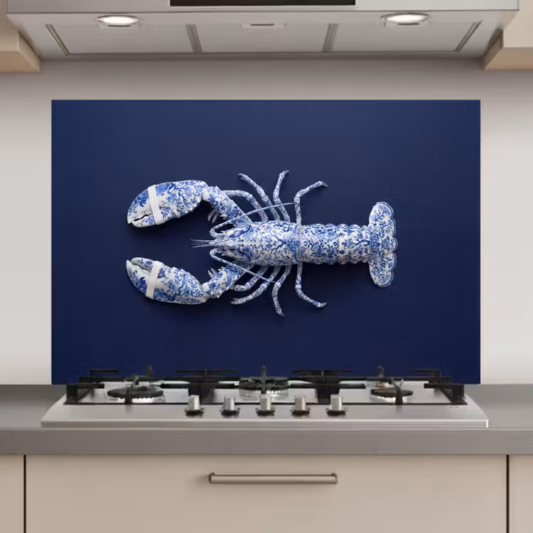Spatscherm keuken - Kreeft - Porselein - Delfts - Blauw — 1