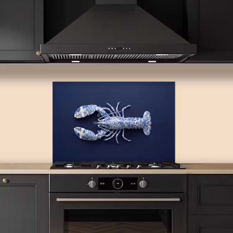 Spatscherm keuken - Kreeft - Porselein - Delfts - Blauw — 2
