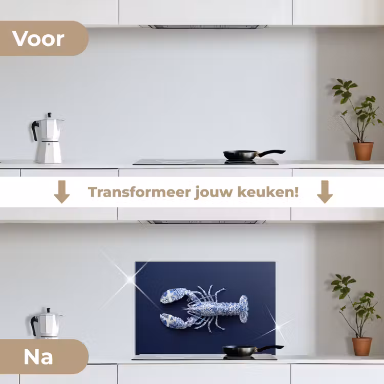 Spatscherm keuken - Kreeft - Porselein - Delfts - Blauw — 3