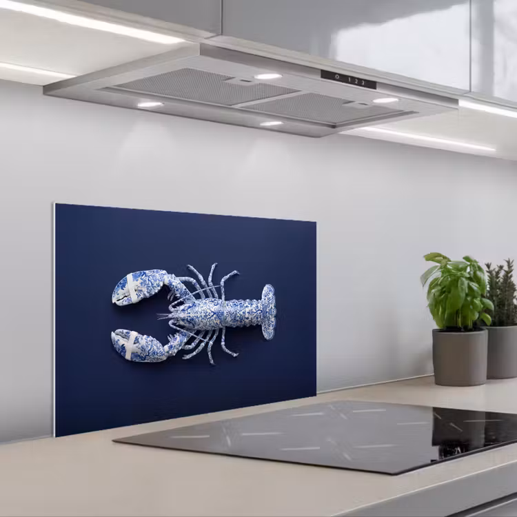 Spatscherm keuken - Kreeft - Porselein - Delfts - Blauw — 5