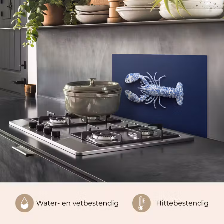 Spatscherm keuken - Kreeft - Porselein - Delfts - Blauw — 7