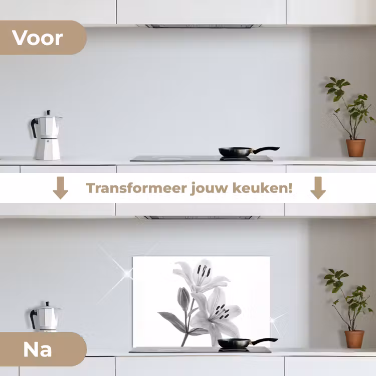 Spatscherm keuken - Lelies - Elegant - Zwart - Wit — 3