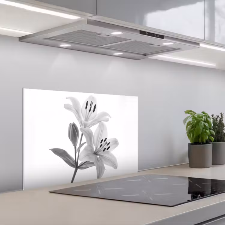 Spatscherm keuken - Lelies - Elegant - Zwart - Wit — 5