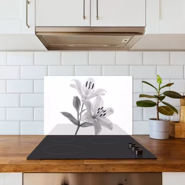 Spatscherm keuken - Lelies - Elegant - Zwart - Wit — 6