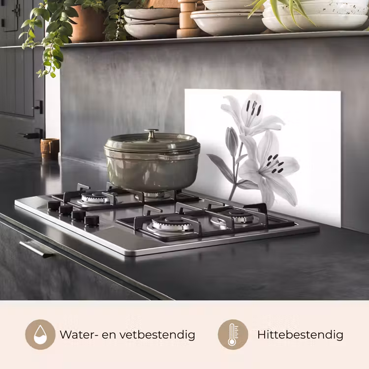 Spatscherm keuken - Lelies - Elegant - Zwart - Wit — 7