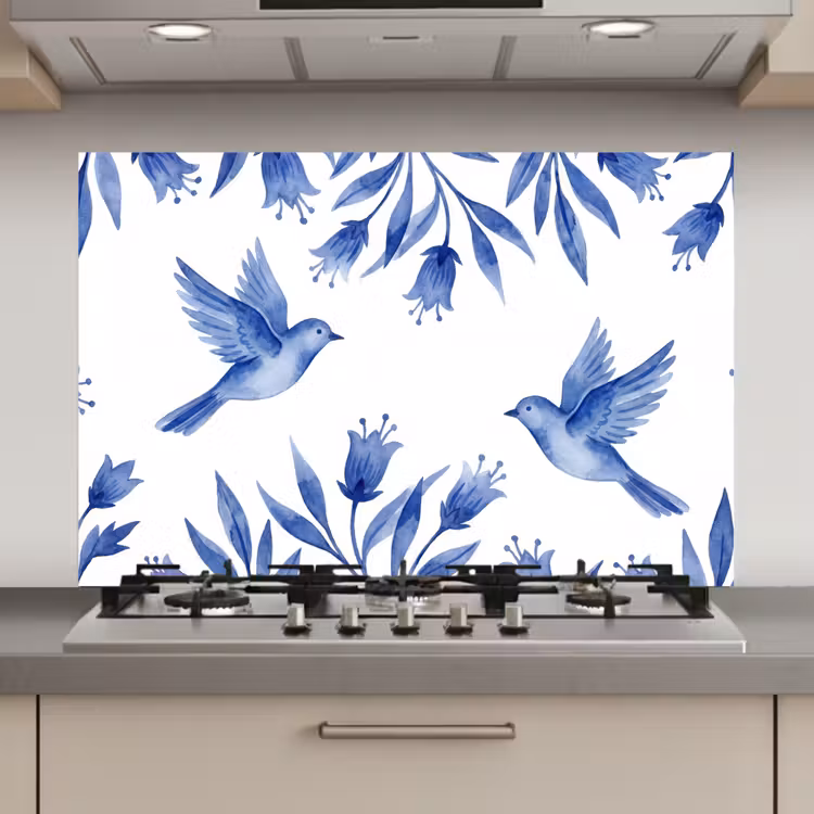 Spatscherm keuken - Modern - Vogels - Delfts - Blauw — 1