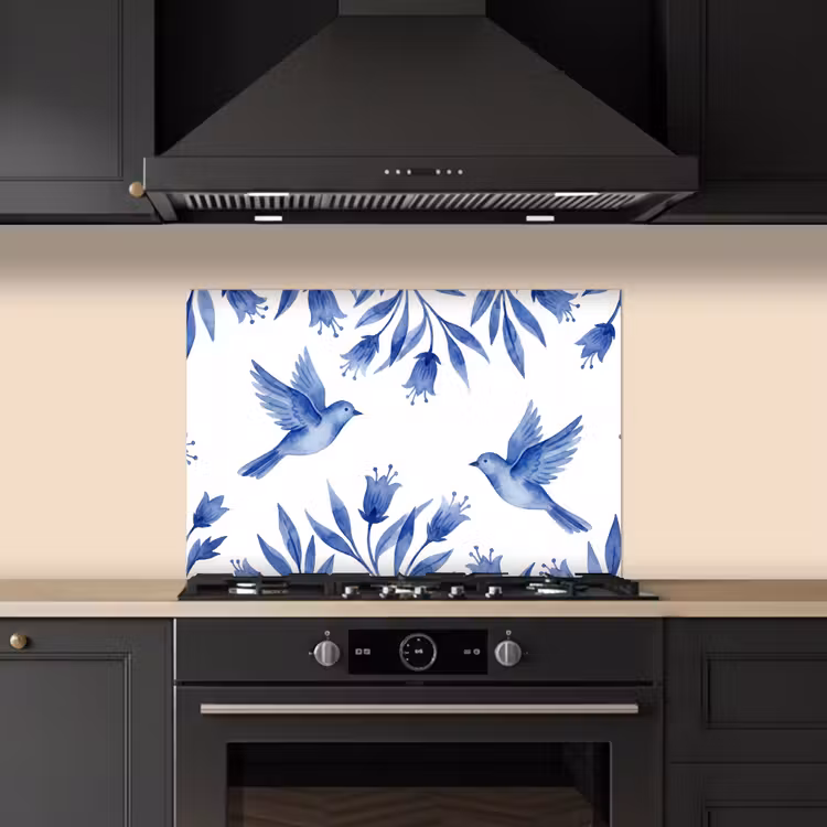 Spatscherm keuken - Modern - Vogels - Delfts - Blauw — 2