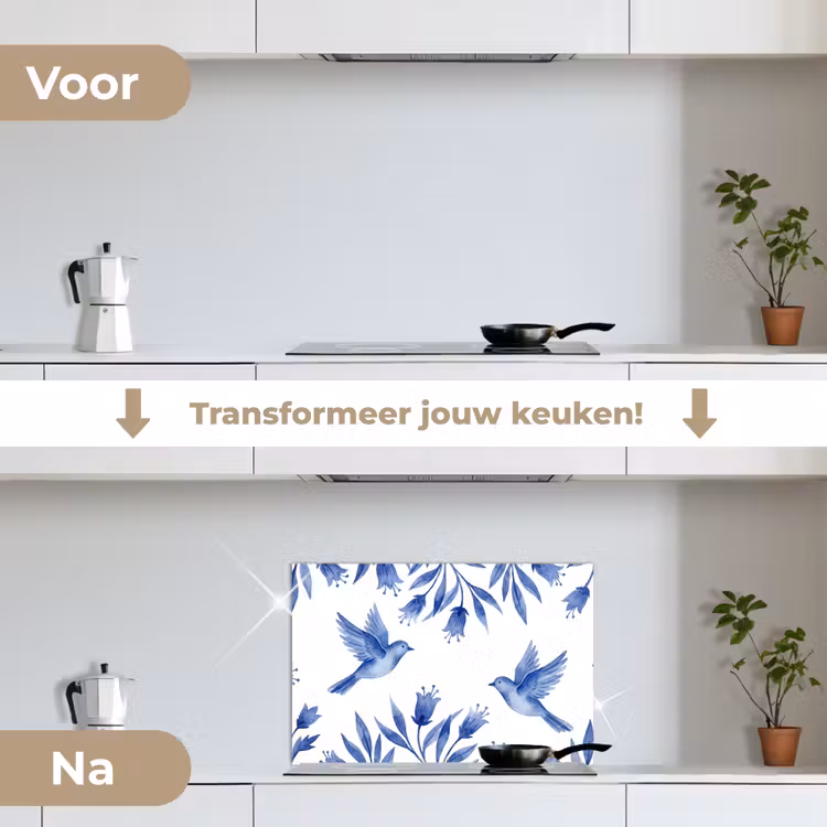 Spatscherm keuken - Modern - Vogels - Delfts - Blauw — 3