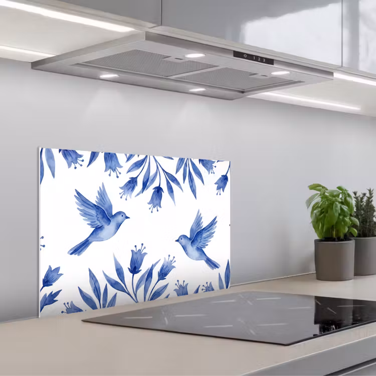 Spatscherm keuken - Modern - Vogels - Delfts - Blauw — 5
