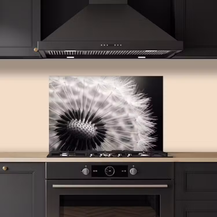 Spatscherm keuken - Paardenbloem - Zwart - Wit — 2