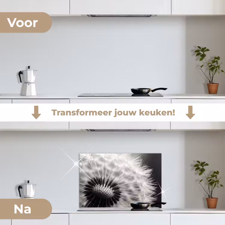 Spatscherm keuken - Paardenbloem - Zwart - Wit — 3