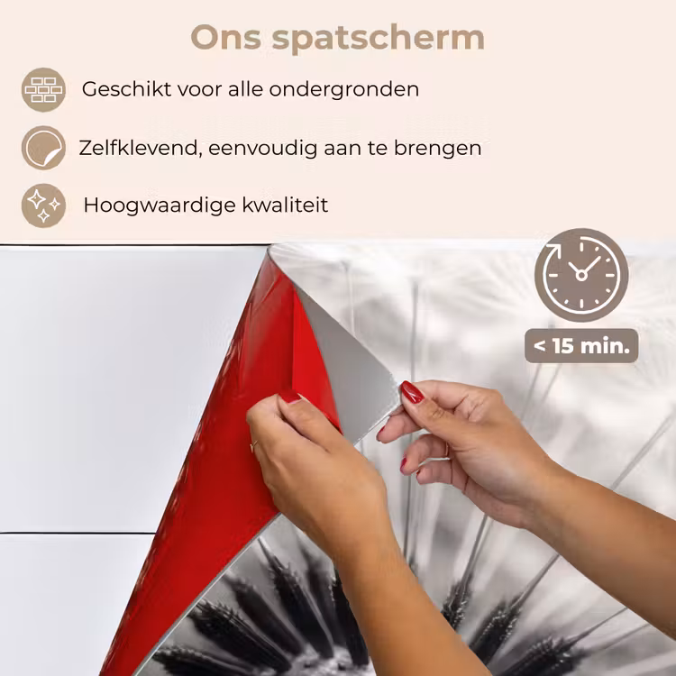 Spatscherm keuken - Paardenbloem - Zwart - Wit — 4