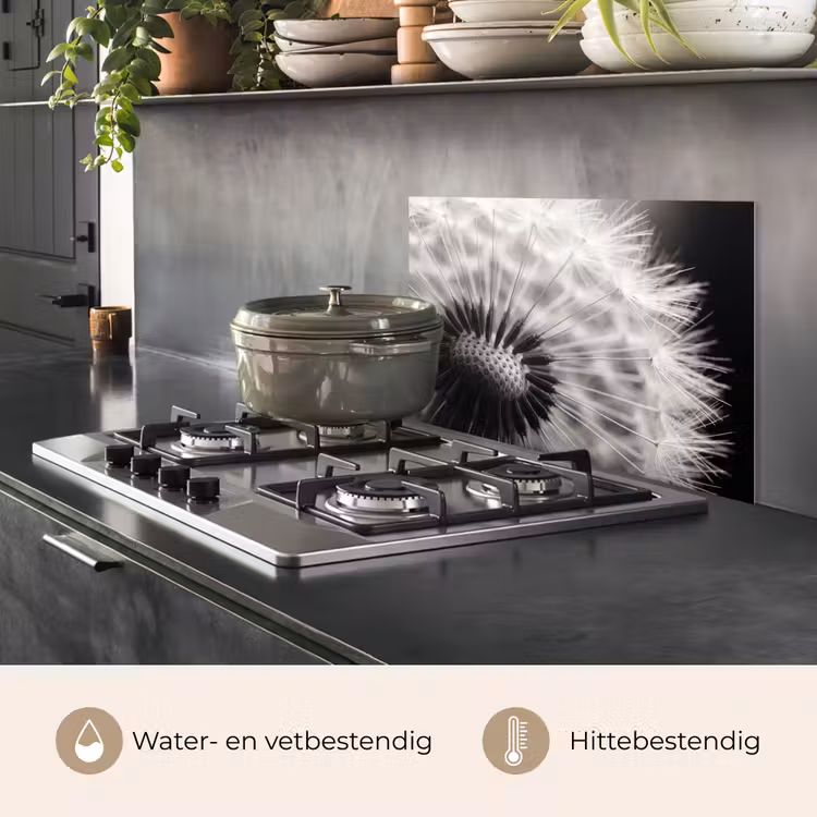 Spatscherm keuken - Paardenbloem - Zwart - Wit — 7