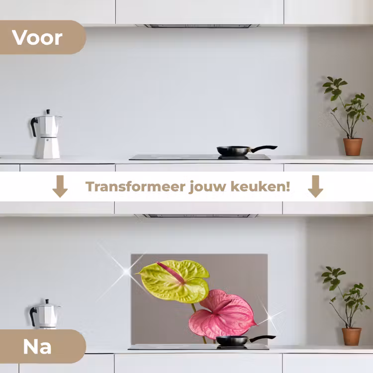 Spatscherm keuken - Planten - Anthurium - Groen - Roze — 3