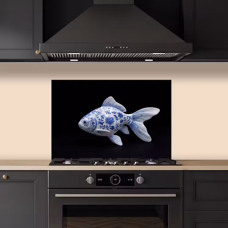 Spatscherm keuken - Porselein - Goudvis - Delfts - Blauw — 2