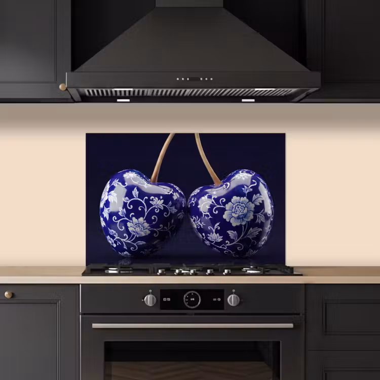 Spatscherm keuken - Porselein- Kersen - Delfts - Blauw — 2