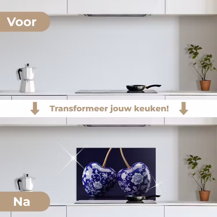 Spatscherm keuken - Porselein- Kersen - Delfts - Blauw — 3