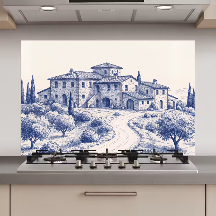 Spatscherm keuken - Rustiek - Landgoed - Blauw — 1