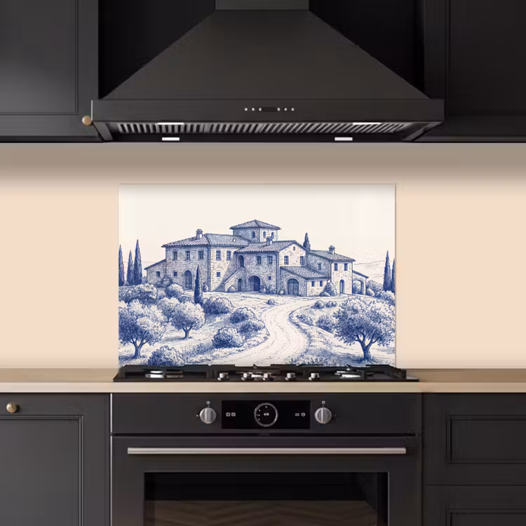 Spatscherm keuken - Rustiek - Landgoed - Blauw — 2