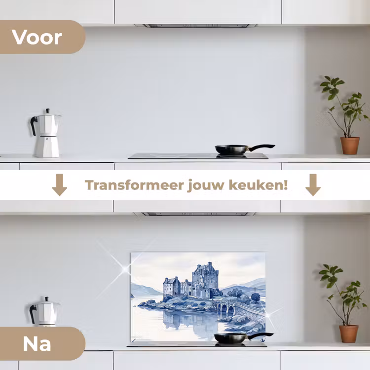 Spatscherm keuken - Schots - Kasteel - Blauw - Aquarel — 3