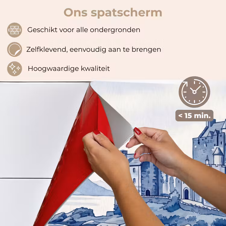 Spatscherm keuken - Schots - Kasteel - Blauw - Aquarel — 4